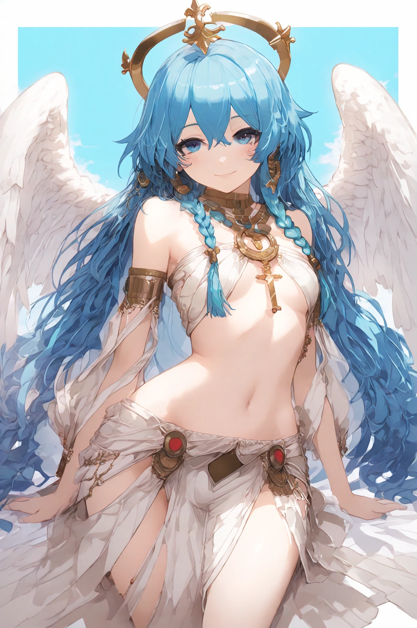 A holy-looking monster angel，His entire body consists of huge one-eyed，and a metal ring around a one-eyed eye，The rings are crawling with eyeballs，Long has many wings on white holy angels