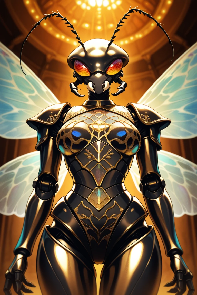 Zerg Queen, Full body close-up, Insect characteristic head, Crustacean queen close-up, compound-eyed, multi-clawed, Metallic, (Giant translucent insect eggs，Hanging from the ceiling by silk thread:1.8), well developed muscles, Insect belly, An intimidating gesture, small metal crown, Zerg Lair Background, Point lights, backlight, Terrifying spatial effects, Lively color palette, Surrealism, high detail, Expressionism, Fauvism, UHD, high details, best quality, award winning, 8k