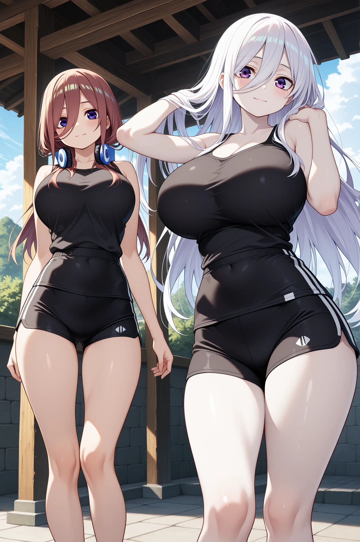 Expressive eyes, (((1 girl))), ((anime)), (Silver Hair), ((Red eyes))，(Half closed eyes), ((very Big Breasts)), ((Firm breasts)),   ((Exposed thighs)),((Cheerleader，See-through))((Holding a pom-pom)), ((Big Breasts，Turn your back)), ((Blunt bangs)), ((People with dark skin，Tanned dark skin)), ((at the park)), Captivating smile, Princess Cut, Shiny Hair, (masterpiece),  Anatomically Correct Art, Very detailed, Advanced Details, high quality, 最high quality, High resolution, 4K, 8k, ((Micro Mini Skirt，High Slit))，(((Captivating smile)))，Spread your legicro Bikini