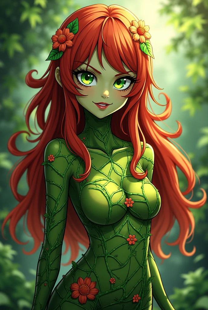 (8k, RAW photo, best quality, masterpiece:1.2), (intricate details), (best quality), (highres), ((perfect eyes)), perfect face, perfect lighting, vivid colors, intense colors, 1girl, cartoon style, poisonivy, solo, full body