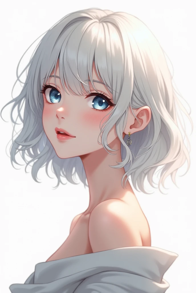 (Best quality,4K,8K,High resolution,Masterpiece:1.2),Super detailed,(Actual, Realistic),
break,
((Beautiful clear blue eyes:1.2)),very kind eyes,eyes wide open,beautiful eyelashes,beautiful lower eyelashes,
break,
((Beautiful and shiny silver hair:1.3)),
break,
((not wearing anything:1.4)),((Completely naked:1.3))
break,
((Close-up of face from the front:1.3)),
break,
((Show from the collarbone up:1.3)),((simple background:1.3))