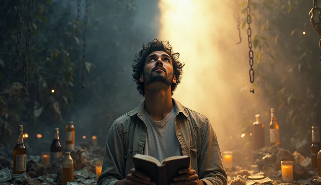 Desenhe um jovem programador, sitting naked on a research platform floating in the middle of an asteroid belt. He is studying with a notebook, surrounded by several asteroids glowing with fiery auras. Dramatic lighting from distant stars and planets illuminates the scene, casting deep shadows on the costume. O jovem parece confiante e determinado, looking at the vast and mysterious universe with awe and respect,facial hair, cowboy shot,with a large bulge in the underwear