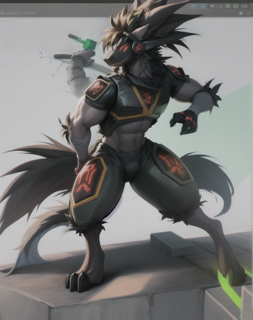 by Sollyz, by David Teniers the Elder, by Foxovh , by Nikolina Petolas , by George Romney, solo male ,one person,
Pink sergal,sharp snout,clear glowing yellow eyes, big ears, two ears,(detailed Johnfoxart lighting), (detailed fur),
 (detailed skin), cyberpunk,a long  tail,cybernetics arm,(cinematic lighting),
 (detailed background), (looking at viewer),front view,full body shot, bent over, feet focus, detailed hands, tense posture, [backlighting], [Sunbeam], [detailed ambient light], [gray natural lighting],
 [realistic proportions], [explict content], [sharp focus], (????????????????????),heavy armor,heavy weapon in hand,evil grin,laughs,
 (shaded), ((masterpiece)),four fingers,bulge, jock strap