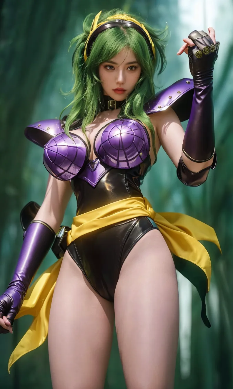 (8k), (best quality), (masterpiece:1.2), (realistic), (photorealistic:1.37), ultra-detailed, Faye Valentine, 1girl, green eyes, sexy smile, purple hair, medium breasts, cleavage, hairband, highleg, navel, panties, short hair, solo, yellow hairband, full body, ultra-wide shot, near a spaceship, natural skin, perfect hands, five fingers, (detailed eyes:1.2), (detailed face:1.2), (realism:1.2), (masterpiece:1.2), (best quality), (ultra detailed), (intricate), (85mm), (highly detailed:1.2), (gradients), sfw,