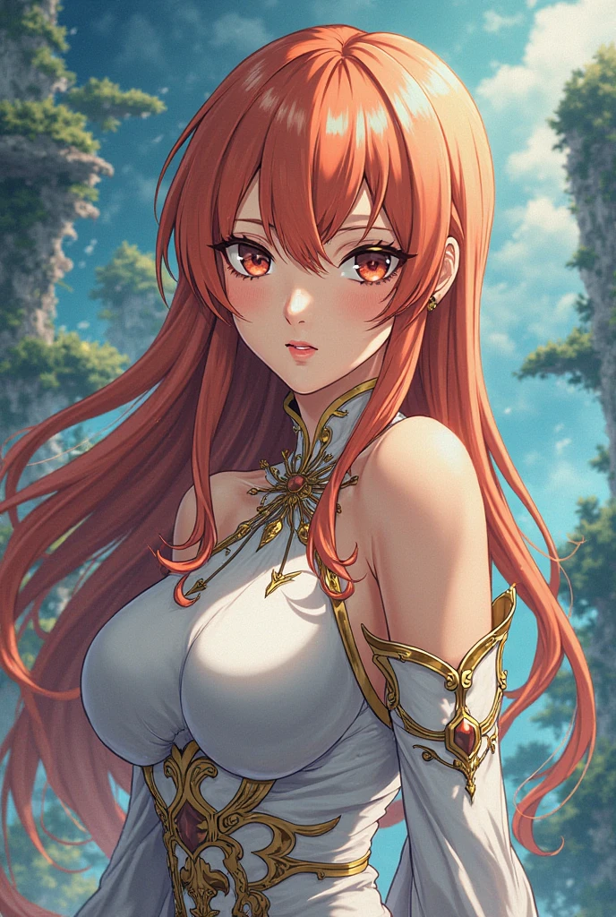 (masterpiece: 1.2, realistic: 1.37, ultra high resolution), female model, fair skin, long red wavy hair, golden eyes, white dress, in a sunlit garden, with rose petals everywhere, high contrast, dynamic, soft focus.