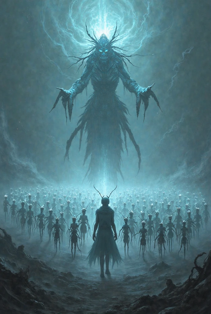 a ghost ant army colony in front of ghost ant queen