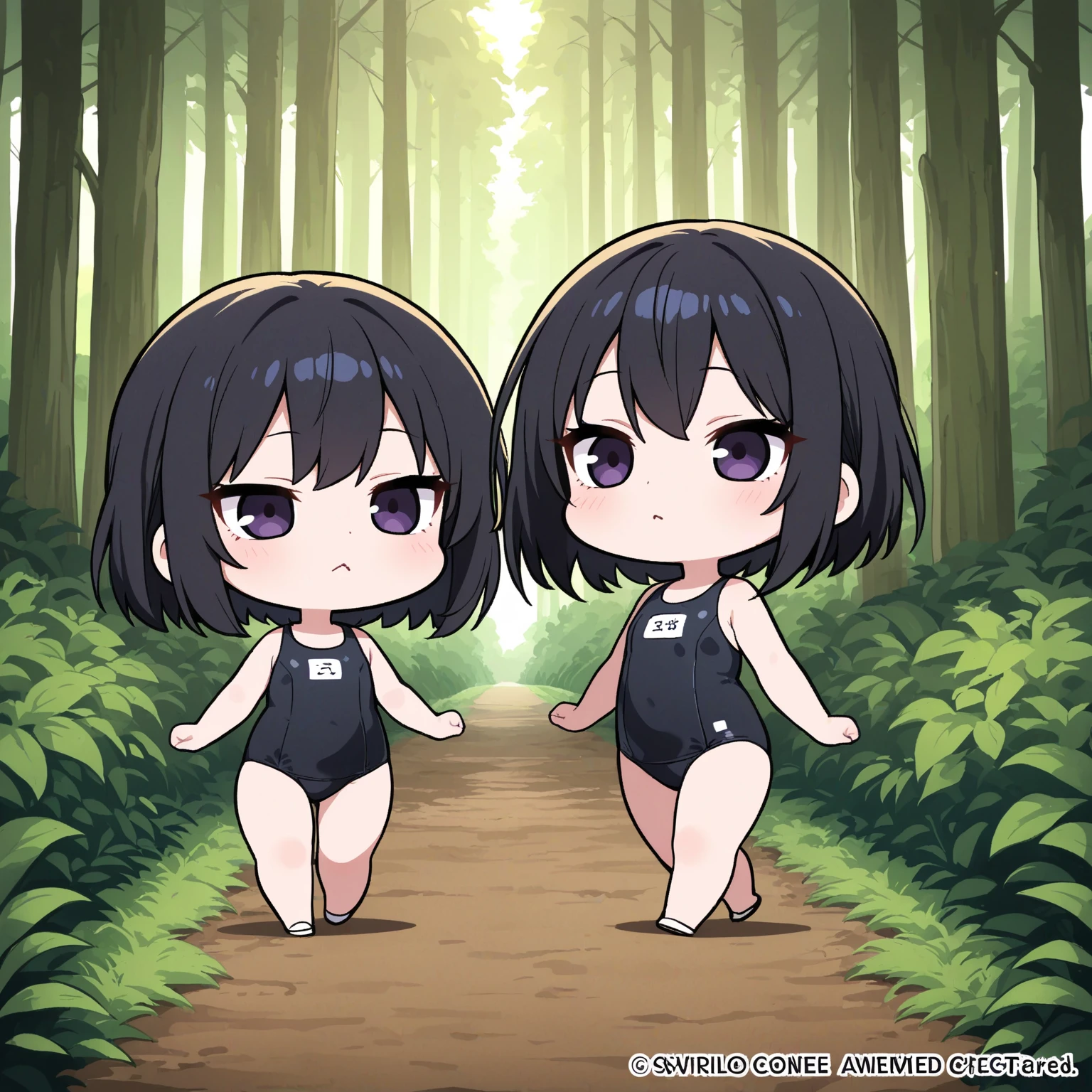 Two little girls,Baby Face, road,((Anime Girls)),Flat Chest, Very detailed, Naked school bag, Nipples, ((masterpiece, Highest quality;1.3)), , An innocent smile, Are standing, Enjoying conversation, Outdoor