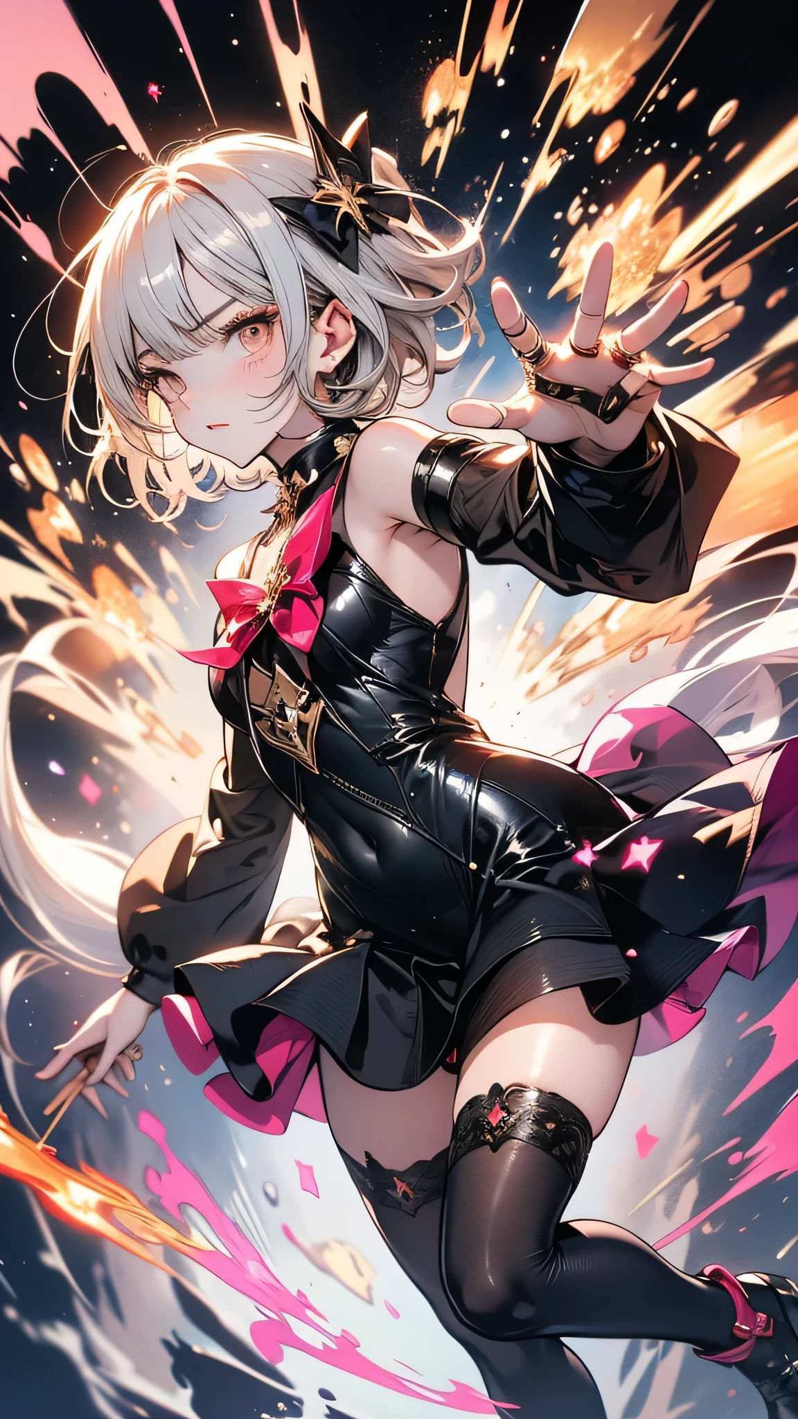 Anime girl with white hair and purple eyes and stars on her head, Rossdraw portrait, rossdraws 1. 5, rossdraws 2. 5, :: rossdraws, wlop rossdraws, Art Station Pixiv Art Germ Hahahaha, rossdraws digital painting, rossdraws 2. 0, rossdraws cartoon vibrant, ArtGerm. Anime Illustration, Pixiv masterpiece::1.8 ,detaileds,light Particle,glitch effect, Geometric pattern,Symbol Particles,Pixiv masterpiece isolated on black background::1.2 ,Game CG, anime masterpiece,2D,watercolor paiting,High contrast,Best Quality,Ultra-fine skin,Lens flare on the skin,Shiny hair,shiny eyes,clothes shiny,light Particle,