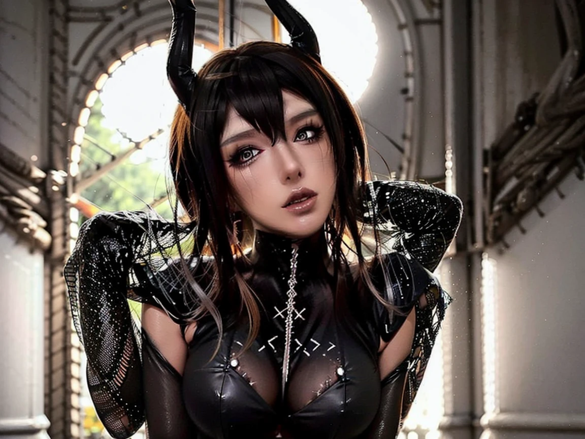 Eliza from Tekken, in a black bra with a blouse falling off her shoulders, in short shorts, sensual look, in the living room of her house relaxing, soft orange light over the environment at dusk