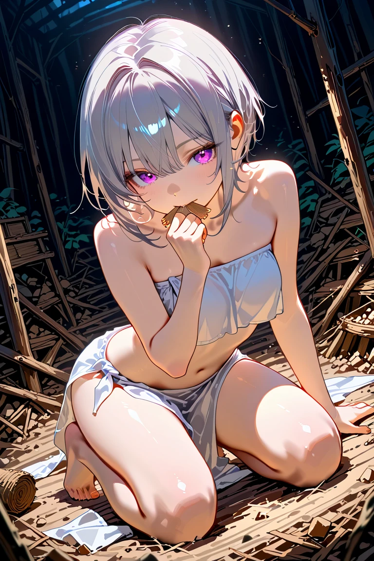 NSFW, outdoors, nude, collar, blushing, teary eyes, sweat, pussy juice, erect nipples