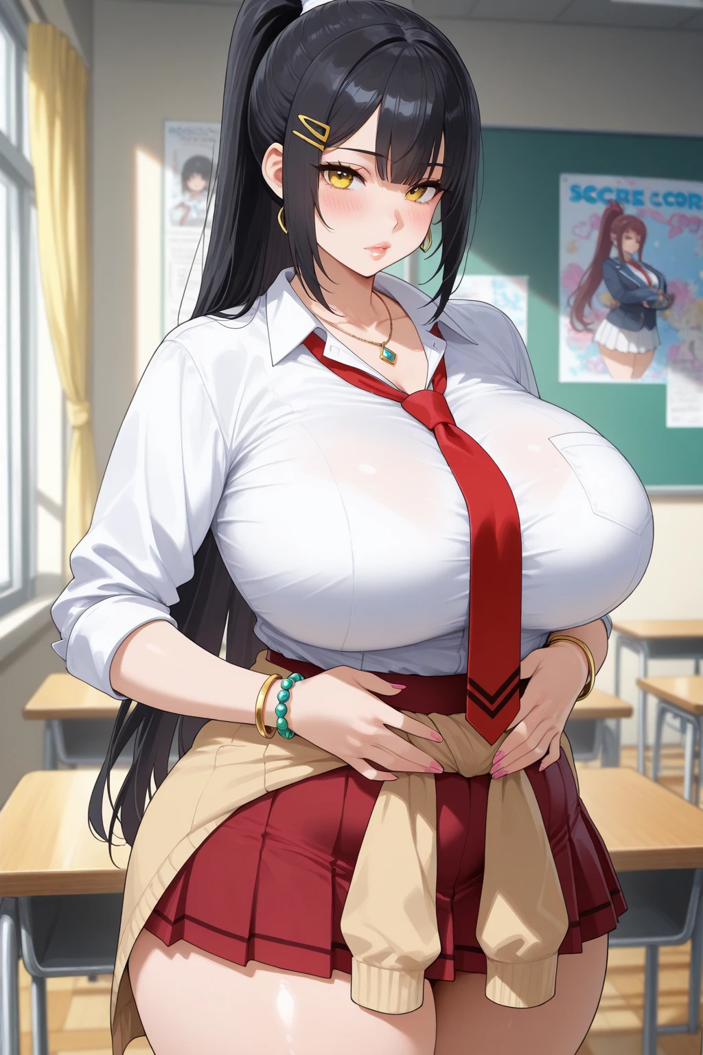Erotic manga、High resolution、Ecstatic expression、A clerk making a sex appeal in the office late at night、Perfect proportions、Cowboy Shot、Very large breasts、Fatty thick legs、Sweaty