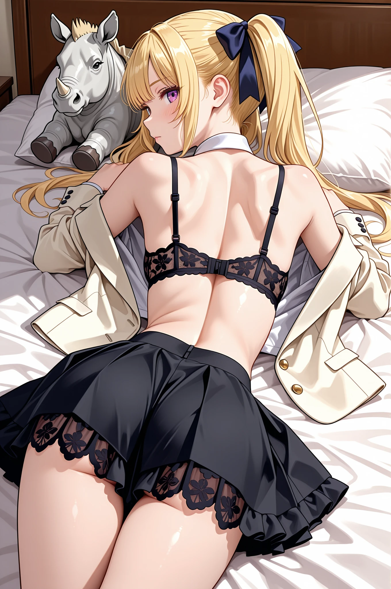 Beautiful girl, 24 years old, sleep in bed, closed eyes, good, beige tights, behind, Super Detail, high detail, a high resolution, Best quality, anatomically correct, masterpiece, 8K, 4K, 16 thousand.