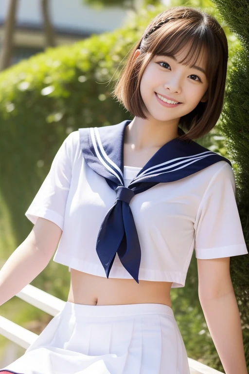 In 8K,Highest quality,The true picture,Intricate details,Ultra-high resolution,Depth Field,Masseter region,Natural soft light,Professional Lighting,1 Girl,(cute:1.2),Very beautiful 18 year old girl,Fine grain,((Brown eyes)),(Brown Hair),(Short-haired),(Skin without bangs,Glowing Skin,Pure white skin,Fine skin,Big and ample breasts,((Perfect ,Nice hands,Perfect hands,Five fingers connected to the palm))((Her  slipped to the side、I can see her)).,,Perfect  Feet,Delicate legs,Perfect proportions,sexy,I can see your chest,((Sailor suit )),(tie),Black socks,Black leather shoes,Diving deep into the city,I can see your crotch,Showing your  on the street,Both legs are bent,(((Spread your  in an M shape.,I can see your )))，Observe the audience、(((Big Breasts)))（Crouching pose）、((Spread your  while wearing a )),((Show white  to the camera)),