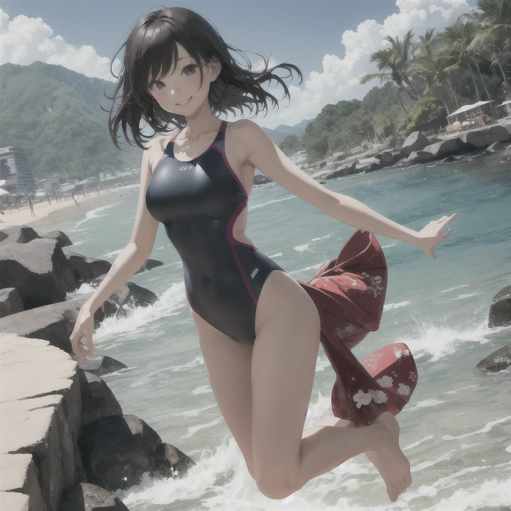 Attack on cute Titan girl,micro bikini,multiple titan girls,smiling,breaking buildings,