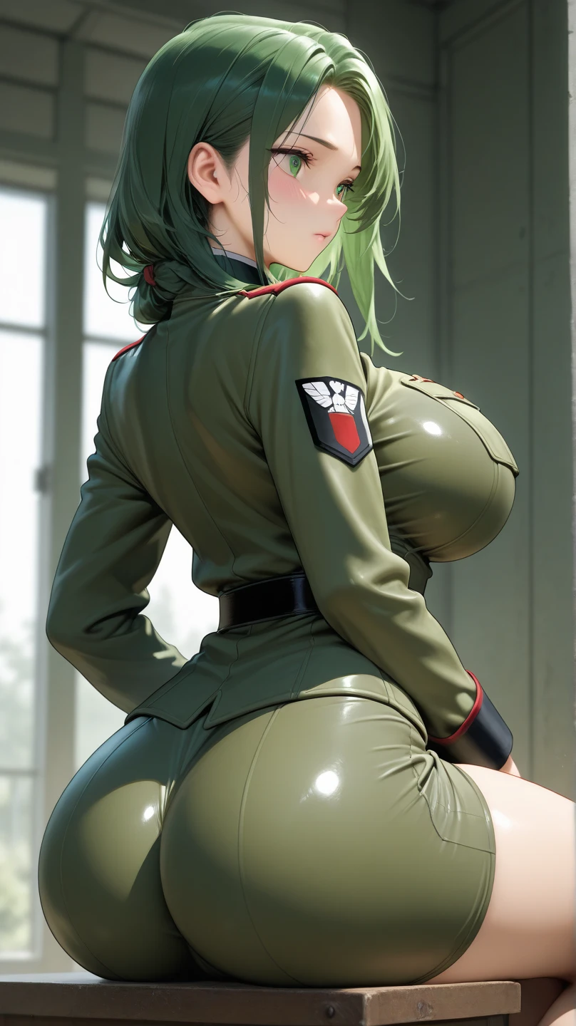 High resolution, high quality, One girl, Anime Girls, dark green hair,short hair,double bun,green eyes, heart shaped pupils,Glowing Skin, Super big breasts,beautiful breasts,pointy breasts,(Big Ass),beautiful ass,Embarrassed,sweat,orgasm,blush, Sweat, Cropped jacket,leotard, See-through, One Piece Tan, Thigh-high boots,standing,Groin tattoo,glowing tattoo,hydrangea,(Urination Desire:1.1), (Urge to urinate:1.3), (Person urinating:1.6), (An urgent need to go to the toilet:1.2), bladder full,(Pee:1.3),(Peeing),(shame),