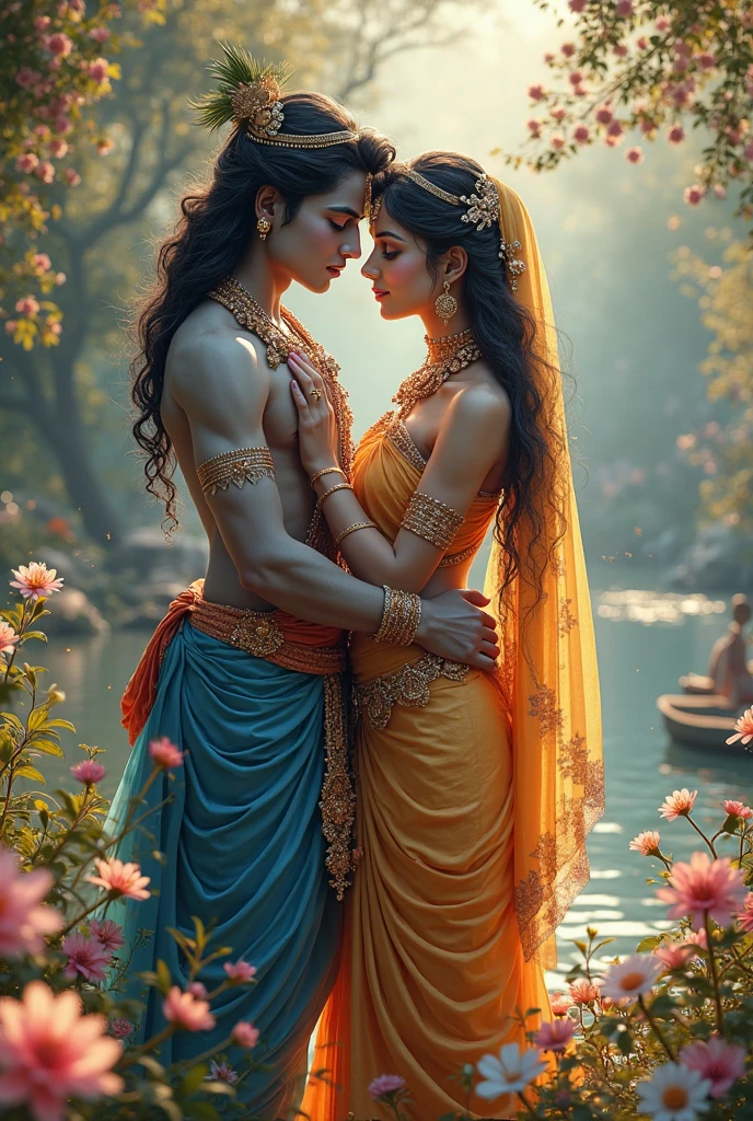 A photo with essence of ramayana but in a gay romance one where one guy is shubman Gill and the other is ishan kishan