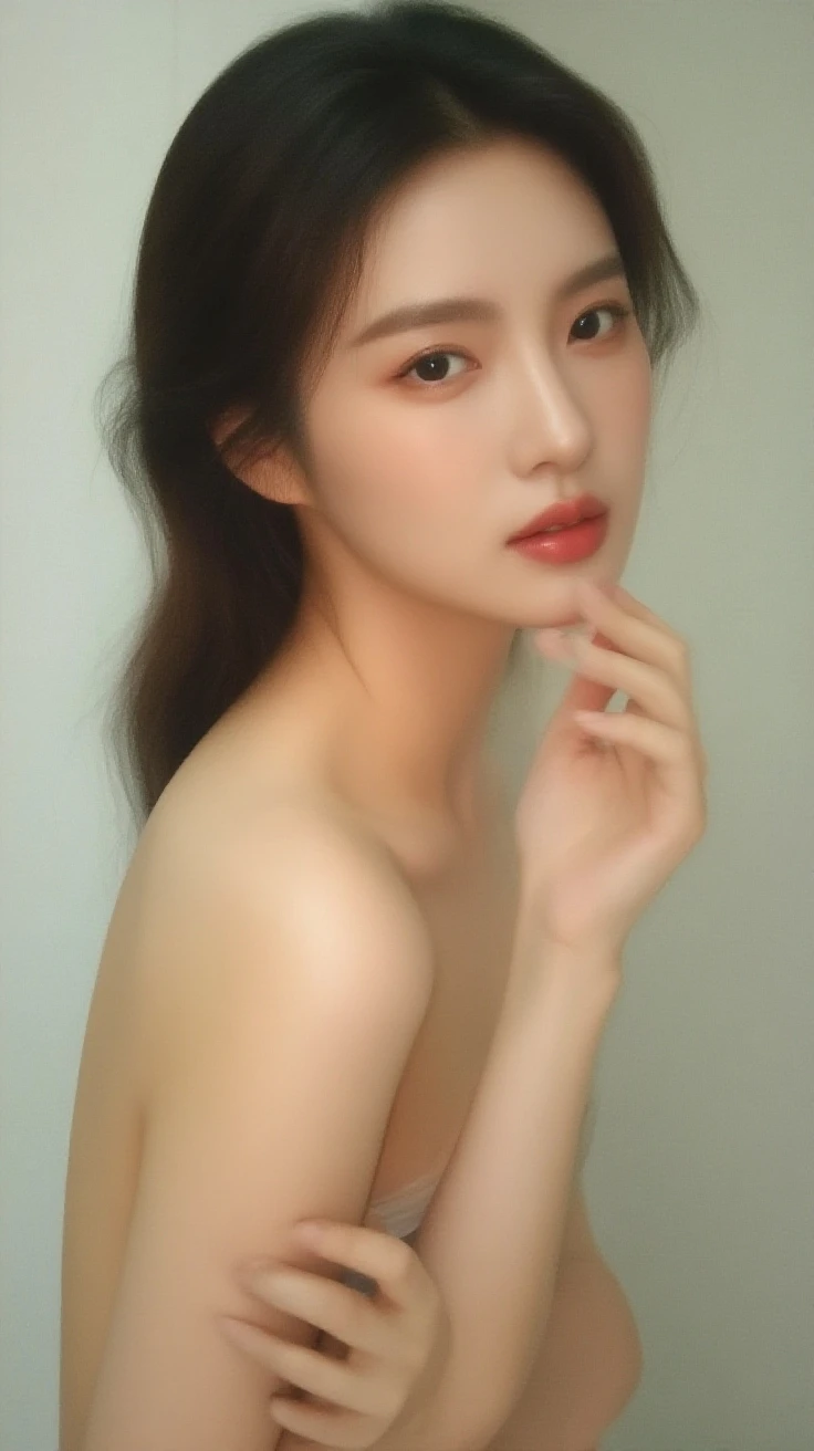 a close up of a woman with a flower crown on her head, asian features, jinyoung shin, inspired by Yanjun Cheng, traditional art, korean artist, gorgeous chinese model, yanjun chengt, fanart, by Ni Tian, beautiful south korean woman, official artwork, by Wu Bin, wenfei ye, popular south korean makeup, a young asian woman absolutely abstract Retro vintage art print, sexy, glamorous pin-up girl wearing a sailors hat, bikini, A painting of a woman wife ((golden ratio}} laying on the sofa after a long night on the town, a painting, a Beautiful expressive painting, malcolm liepke painting, glossy painting, beautiful digital painting, digital art painting, Fine paintings, monochromatic. malcolm liepke oil painting, impressionist painting.Spread your legs apart, beautiful and delicate face, fair skin