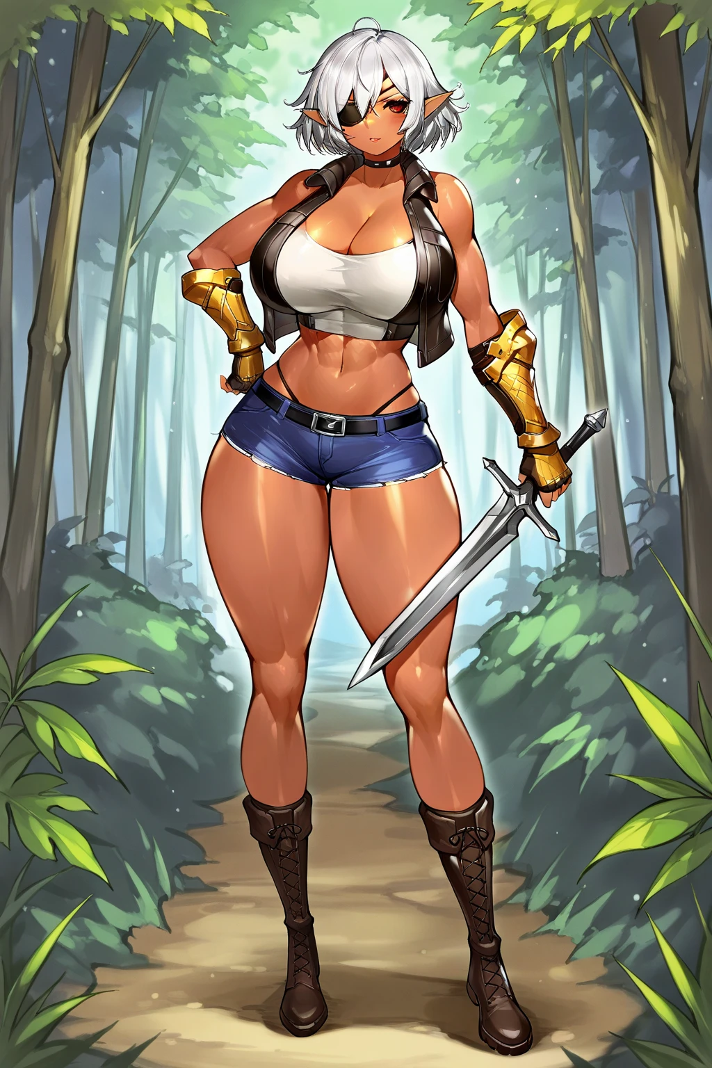 Gladiator, bronze sword, busty, leash, thicc