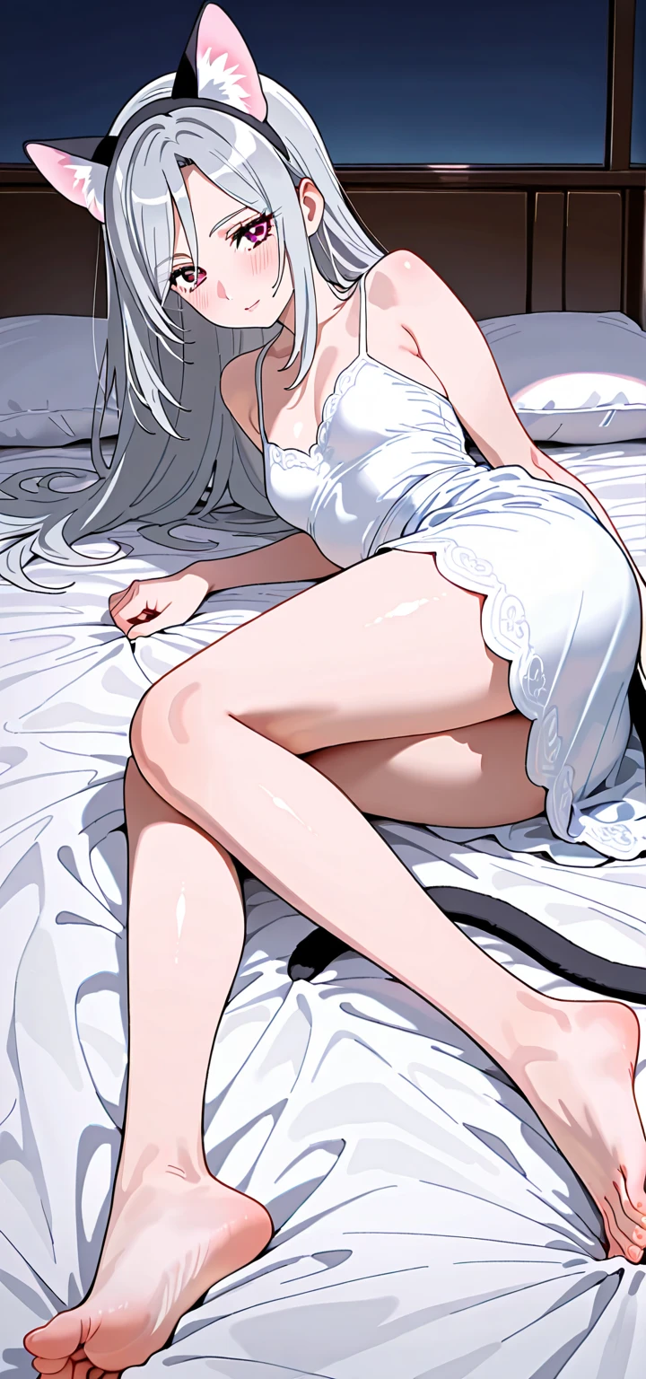 Flowing white hair, melancholy eyes, yellow pupils, black diamond-shaped hairpins, many tiny feathers dancing, wearing a see-through gown, lying down in a large position on a super huge soft golden silk cushion, angry, low angleShe's sweating profusely. She's blushing. Luxurious room, Panting, Legs spread apart. Eyes closed, teeth clenched. The cushion is stained with her sweat. She's sweating like crazy. Lots of water dripping from her body. Lots of sweat,crying, Many tears, She's trembling. Lots of big droplets on the cushion. She's drooling.