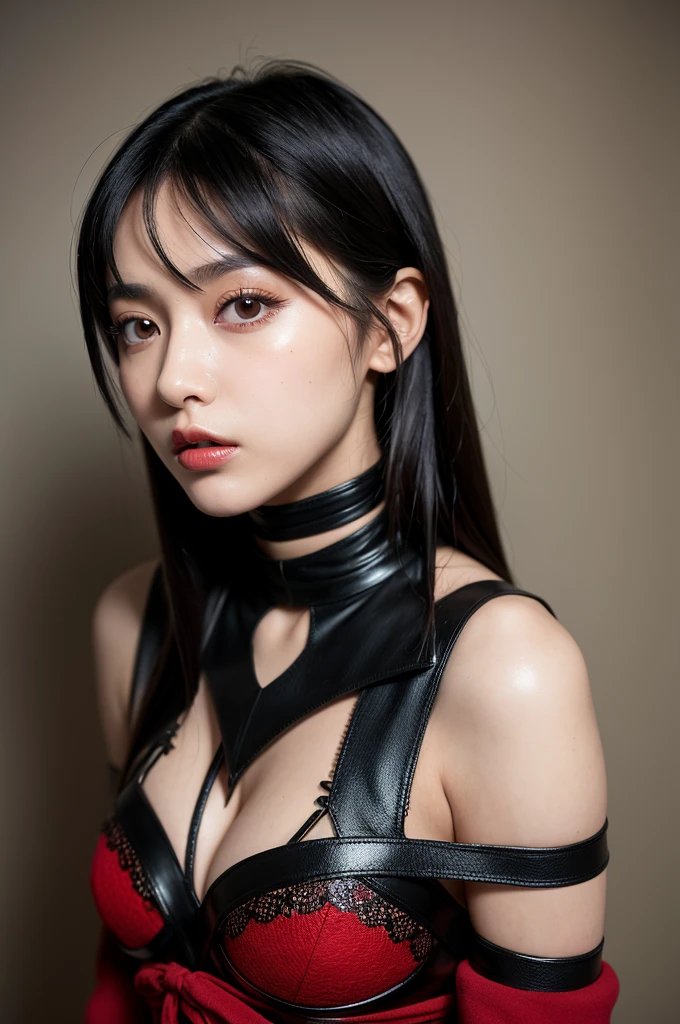 smile, BDSM,slave,rubber,black corset,bondage,collar,NSFW,((highest quality, 8K, masterpiece:1.3))), sharp focus: 1.2、(layer cut, big:1.2),beautiful woman with perfect figure: 1.4、thin abs:1.2、wet body:1.5、Highly detailed face and skin texture、fine eyes、double eyelid,long hair