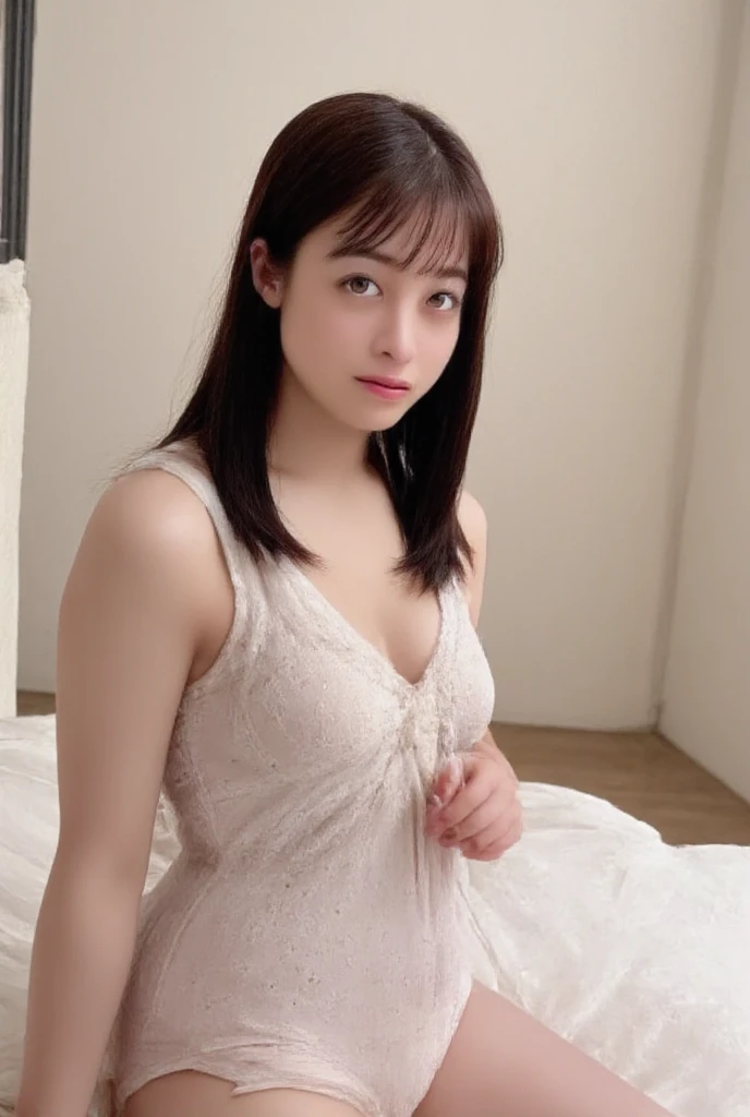 (NSFW:1.7), 8K, 16k, confused, (kneel down, facing forward), ((masterpiece)), ((highest quality)), (Super get used to it), ((cute)), cute, ((sexy)), (get used to it), ((very get used to it)), highest quality, (beautiful), hyper cute face,hyper genuineistic, genuine, (1 girl, cute girl:1.5), (white and purple, Underwear with gorgeous patterns:1.5), beautiful light brown hair, beautiful brown eyes, ((beautiful eyes)), short hair, big breasts, ??????, smile, looking at the viewer, droopy eyes, mouth slightly open, Drool, embarrassed, shiny skin, fine skin, Fair skin,detailed face, glamorous, sensual, beautiful胸, beautifulお尻, bent, (Idol, maid, off shoulder, mini skirt:1.5), delicate features, cute顔, Japanese Idol, bent, 15 years old, Japanese, beautiful light brown hair, beautiful brown eyes, ((beautiful eyes)), (look forward to, show panties:1.5), shoes, ??? on legs, Self-massage of breasts, super realistic photos, Raw photo, realistic, real person, cowboy shot, Front view, dynamic angle, sharpen, cinematic lighting, written boundary depth