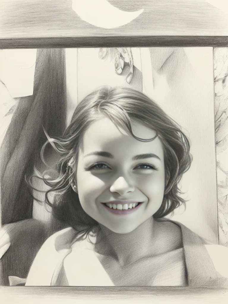 black and white graphite pencil drawing of a happy boy --auto --s2