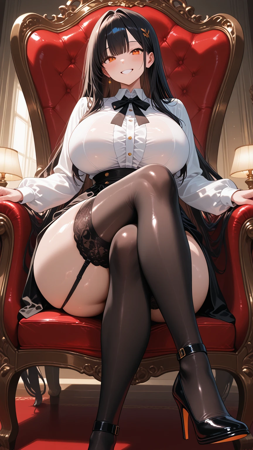 Girl, smile, red lips, big nose, big , big breats, fair skin, smile, long hair, yellow hair colors, sexy body, sexy girl, sexy pose, beautiful girl, big ass, maid costume, white underpants colors, pantyhose, white pantyhose colors, hig heels, black hig heels coolors, realistic girl pose, in room, sexy girl pose sit on the chair, gaze looking at the camera, yellow hair colors, ultra realistic,