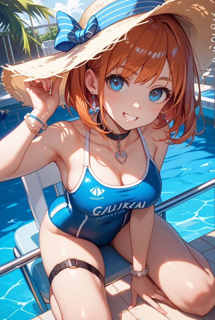 ((masterpiece)), (((best quality))), chromatic lighting,
colorized, red + white limited color palette,
detailed concept drawing, swimming pool, at night, bikini,
portrait, 20yo 1girl, blue sky, medium soft breasts, slender, green, long red hair, blue eyes, smiling