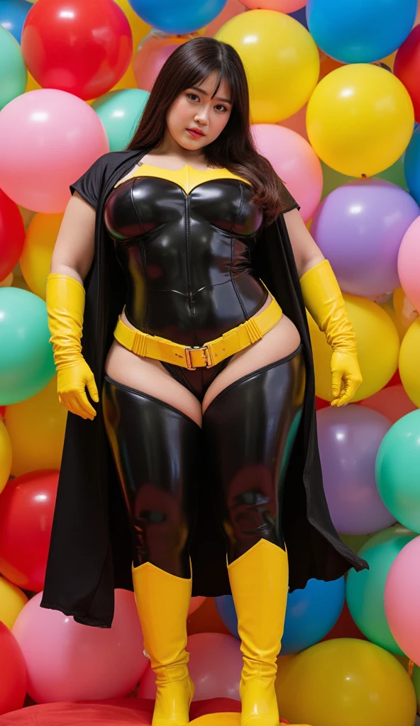 bbw superheroineis standing, paralized, full body
