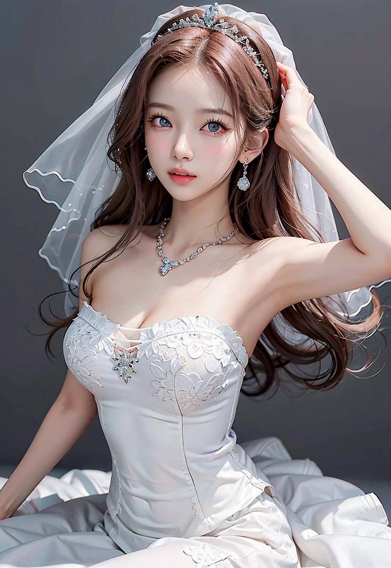 (((Pixel Perfect, Perfect details)))， 2 girls，Shoulder to Shoulder，bride，yuigahama yui， 美丽bride穿美麗婚紗的特写，Gulwitz, Bare shoulders，blush，Eyeshadow，Blushing face，bride頭花，bride頭飾，bouquet，wedding veil，bride手套，(bride頭紗:1.5），（Transparent short veil：1.5），(bride捧花：1.2），（tube top wedding dress：1.5）,（strapless dress：1.5），Pure white dress，(((necklace)))，(earrings:1.2)，(large breasts:1.3)，Bangs，Lipstick，（elbowgloves：1.4）,Half-length photo,High Detail RAW Color Art,White long skirt，only one railway track，(walk on the rails:1.3)，18 years old，（Long twin tails：1.5）, Black Hair