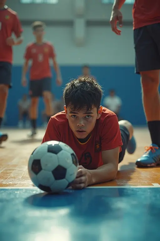 a soccer player,pee stain pants middle,Dripping to the ground