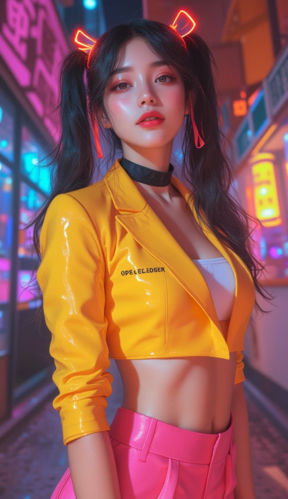 smile,((NSFW)),(camel toe),(best quality:1.2), Female dog,(female organ:1.1),8K, Raw photo, beautiful sexual woman, detailed face and eyes,((Background full of neon and light:1.3)),The world of science fiction movies,Digital,Unreal world,Movie Matrix