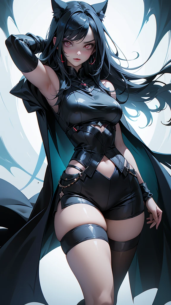 a girl with long black hair,beautiful detailed eyes,blue eyes,beautiful detailed lips,beautiful detailed face,large breasts,(best quality,4k,8k,highres,masterpiece:1.2),ultra-detailed,(realistic,photorealistic,photo-realistic:1.37),hyper detailed,dramatic lighting,cinematic lighting,dramatic contrast,vibrant colors,sharp focus,porcelain skin,1girl,solo,portrait