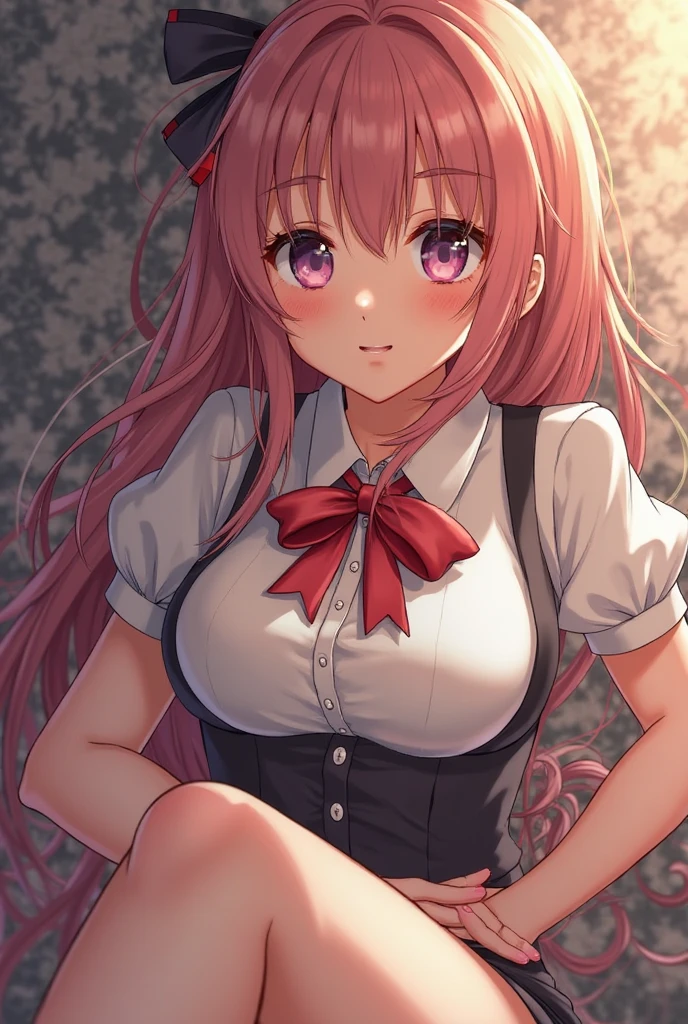 (Highest quality,High resolution,Ultra-detailed,girl),Pink Hair,Height: 160cm,cute,Pink Eyes,Wearing a pink apron,Twin tails,Big Breasts,Her eyes are white and shining,Has bright white eyes,Naked and looking at me,I have a very embarrassed look，