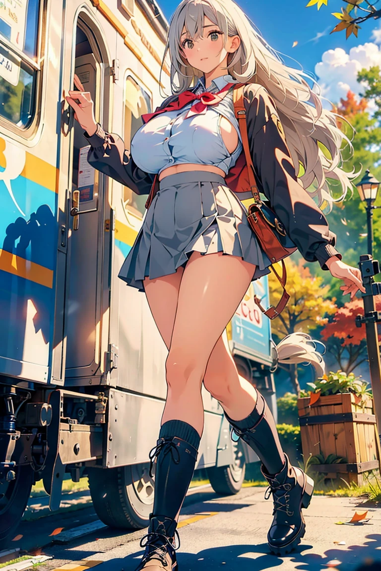 1girl in ,((santa costume)),tits out, wide open cleavage,(( Character Play)),((Street)) , natta、 (Blonde shortcuts),((looking to camera)), High resolution,Highly detailed, looking to camera,appearance々Posing, Stick your ass out、Angle from behind