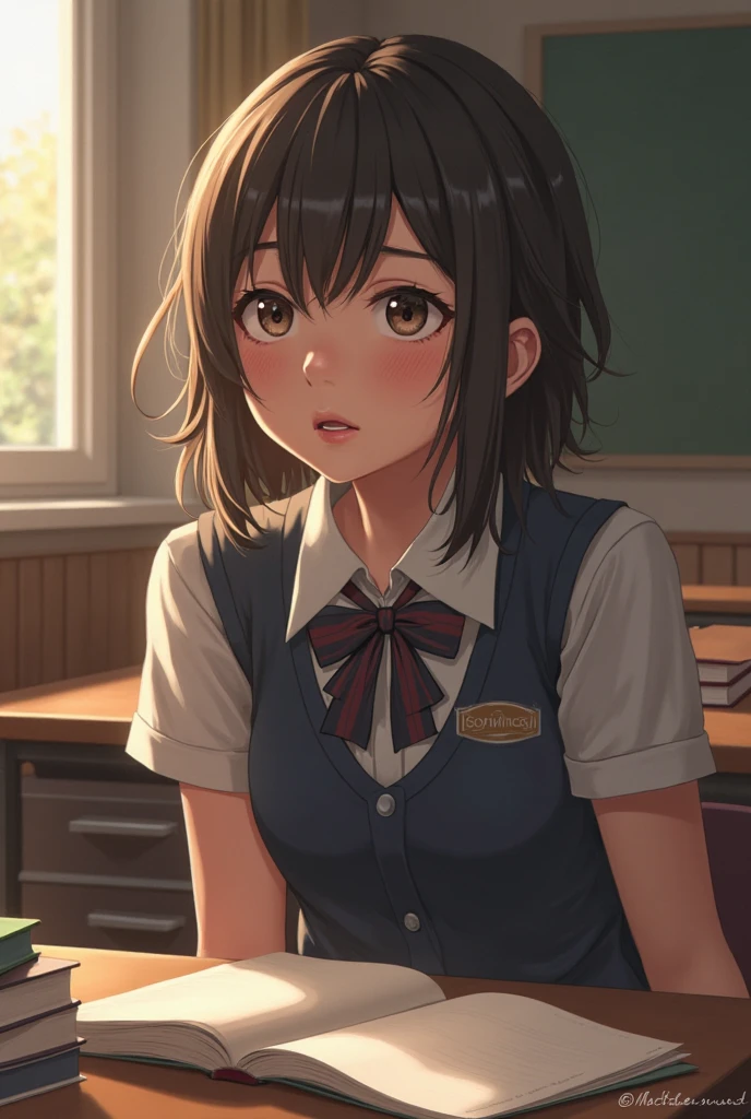 A kid girl student having a confuse face