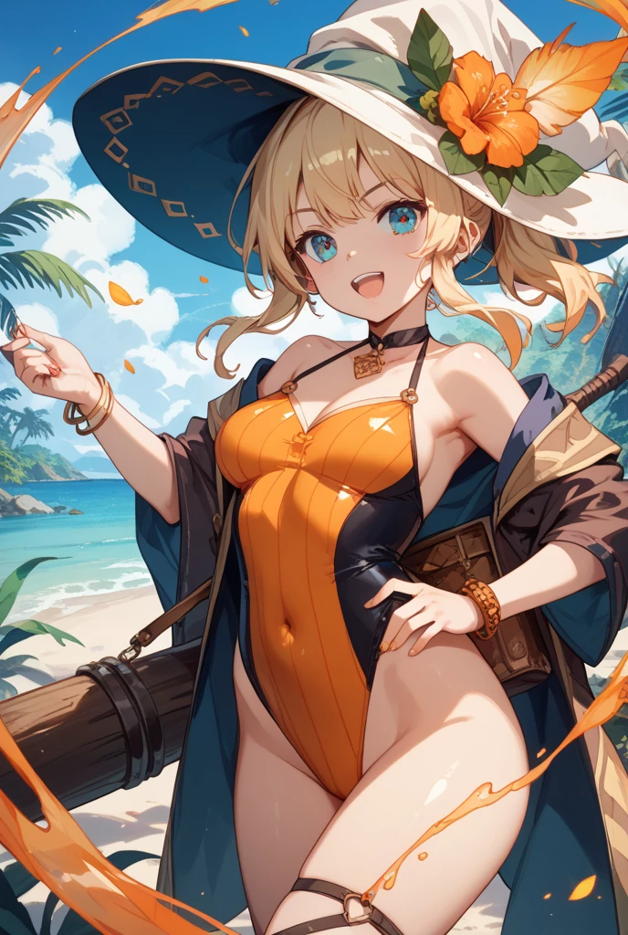 1-girl, solo, femenine body type, green and blue eyes, heterochromia green-blue contact lenses, perfect eyes, ultra detailed eyes, blonde curly long hair, curly hair, blonde curly hair, big ass, B cup , naughty smirk, dominant, exquisite and complete facial features, glowy skin, glowing skin, large eyes, long eyelashes, pirate, pirate clothes, caribbean sea, on a pirate boat, pirate cosplay, from below, looking down at viewer, (masterpiece), (detailed), perfect, detailed face, highres, (best quality) , (high quality), (high definition) long lashes, solid circle eyes, gentle smile, cheek blush, surrealism, parallel shadow, point of view, 8k, ultra detailed, elegant sea environment, afternoon sunshine, golden hour, blue sky