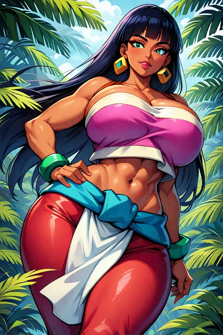 Fury, large purple hair, lips, no pupils, white eyes, forehead mark, 
 smile, midriff,    blush,  
bikini,   covered nipples, 
underground, river,  sitting,  cameltoe,  
 (insanely detailed, beautiful detailed face, masterpiece, beautiful detailed eyes, best quality) 
 <lora:Fury-10v3:0.8>