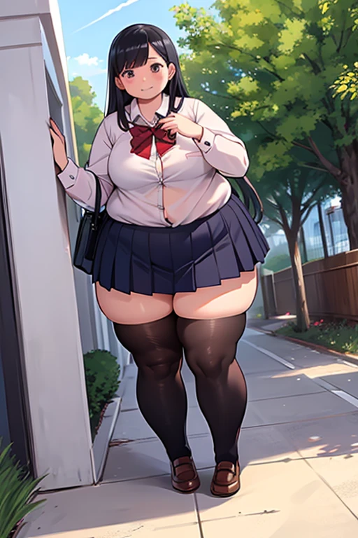 (masterpiece), (1 serious public discipline chairman: 1.3), (super thick and plump body: 1.3), (huge breasts and butt)), (small head: 1.2), (extremely small uniform)), (shiny skin: 1.2), (speech while crouching on the schoolyard morning stand))
