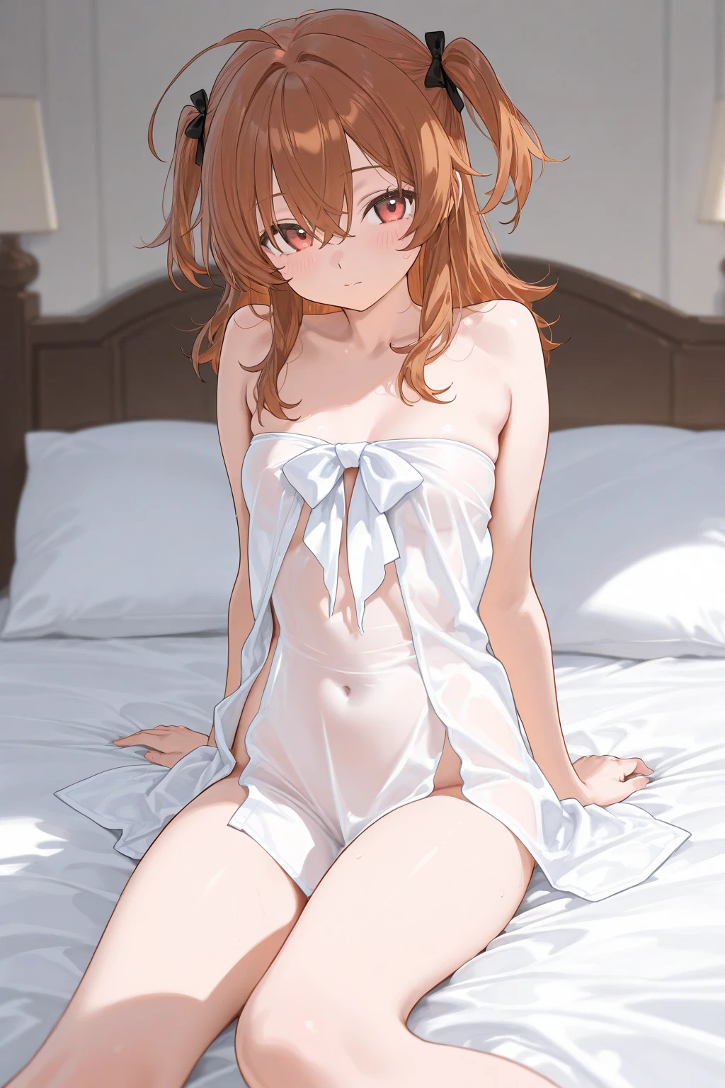 masterpiece、very detailed、(1 girl:1.2)、(((redhead)))、Big eyes、close、laughter、8K、short hair、(((anime style)))、(((2D)))、(((red eyes)))、open your mouth、(((masturbation)))、fall down on the bed、It&#39;s fallen down、A system where the face can be seen from between the legs、Open your mouth wide、it&#39;s coming、a wistful face、sigh、embarrassed expression(1:2)、heavy breathing、racy underwear、See-through underwear、(((open your legs wide)))、sit、lie down on the bed、red bed、Open your feet wide、Pretend to be asleep、peek from above、Beautiful back、muscular pussy(((See-through underwear)))、(((sleeveless)))、(((big breasts)))、shining eyes、