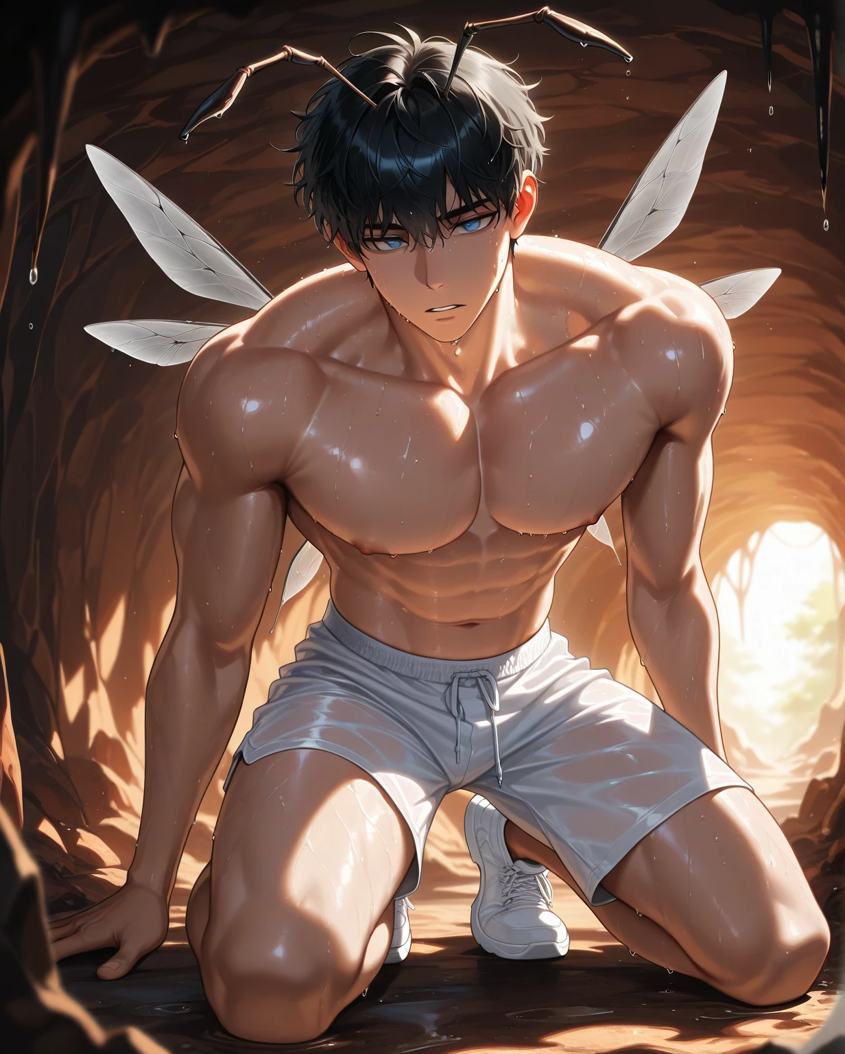 (masterpiece, best quality),Male children,nakeness,A pink-haired,A young boy with,younge boy,???'s face,adolable,infancy,Young age,Short round face,Flat chin,children's,infancy,(???'s face),Land of Crystals,ice field,Pink belly hair,Pink chest hair,Pink pubic hair,Young age,Flat chin,The body is covered with black feathers,Fine face in detail,Clean skin,White men's briefs,musculous,pink short hair,Bright Hair,White eyes,Keep your eyes wide open,nakeness,White briefs,White briefs,Pectoralis abdominal muscles,Strong and well-developed muscles,Butterflies with feather-like wings shimmer with crystal-like brilliance,Bright and vivid colors,(depth of fields:1.2),Positive audience,looking at viewert,Black feathers fall on the body,the night,Holy,Light-sensitive,byself,spread their legs