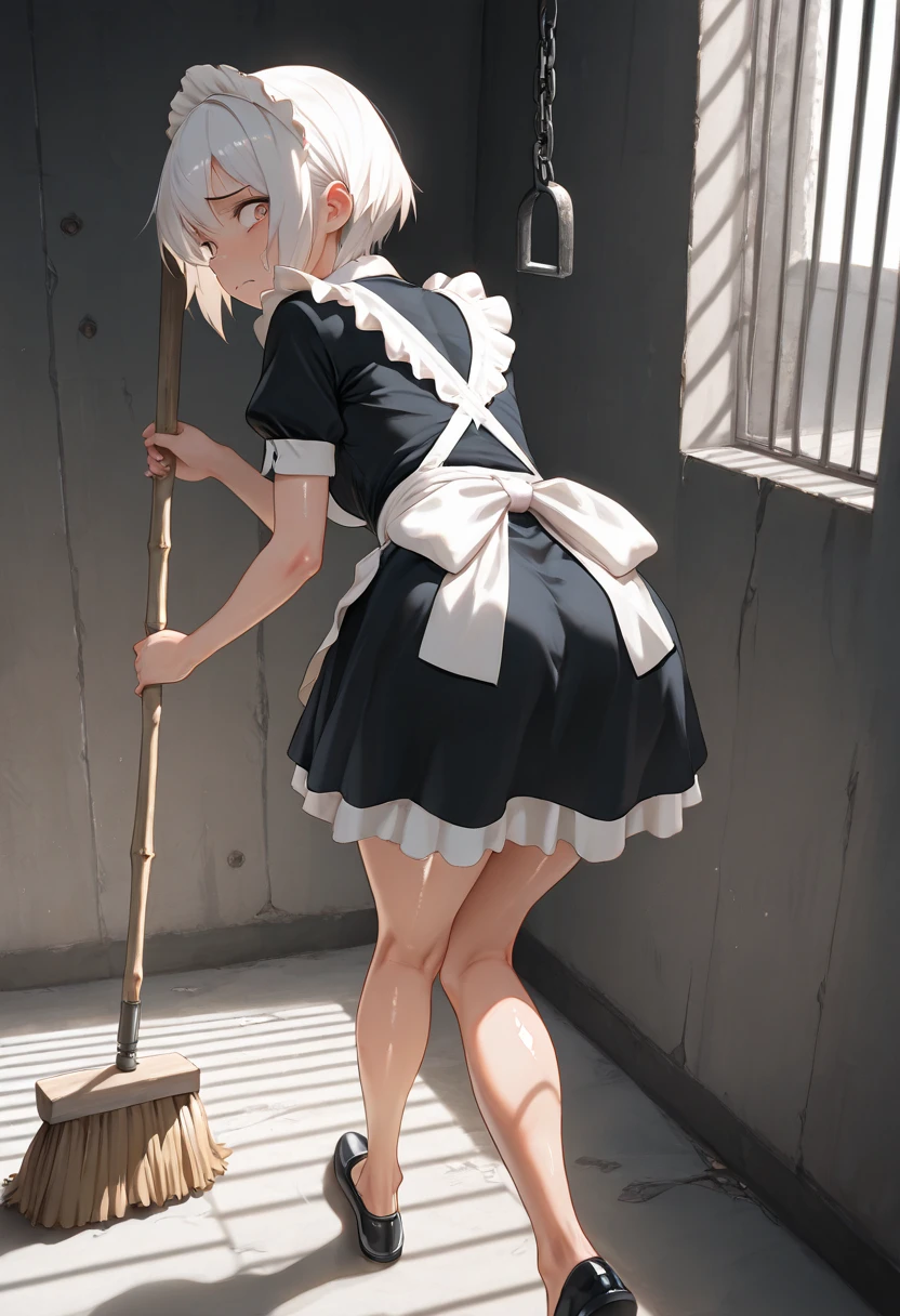 Anime, girl, cute girl, slave, maid, maid uniform, shoes, slave collar, shackles, cold, runny nose, nasal mucus, snot, snot from the nose, handkerchief, you need to sneeze, sneeze yourself, sneeze snot from your nose, desperately want sneeze, cover your nose with your right hand, urinary incontinence, peed, need to pee, pee yourself, pee, pee yourself, cry, really desperately want to pee, scat, diarrhea, crap yourself, need to poop, need to poop, poop in your panties, poop yourself, poop, sneeze, pee and pee yourself: 1.3), desire to sneeze, desire to pee, desire to poop tightly covering the perineum, knees together, feet apart: 1.6), (hand between legs, leaning forward: 1.3), (shaded face, despair, anxiety, sigh, full face flush, embarrassment, looking away: 1.5), (girl can't stand up straight: 1.5), full body, (ultra detailed face, best quality: 1.5), ( from the side), standing, living room, full height. Pee on the floor and pooped on the floor