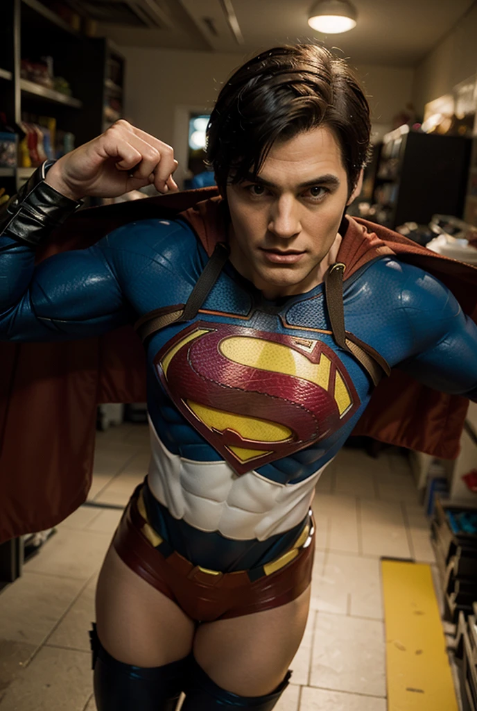 best quality, ultra high res, photo,realistic, detailed background,mature white male,(superman blue cotton union suit:1.1),(red thong:1.5),blue skin tights pants,nipple,black hair,age 30,perfect face, super handsome face, perfect face, clean face,black hair,(expression of suffering:1.4),(torn clothes:1.4),(cum dripping out of:1.1),body hair,red superman leather boots,yellow belt,pot belly,bulge,eye close,lying,red cloak,pectorals grab
