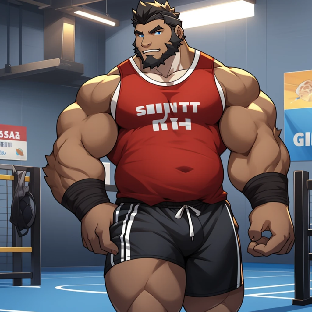 Vunyo, black fighter, afro hairstyle, delgado, Dark skin, muscled body, combat clothing, fight in the ring, detail in the muscles, gloomy light, perspired skin, wrestling stage, triumphant posture, Gloria, black eyes, long and short, popular fighter, Zambian flag, boxing wheels around the neck, zanferrotes, tension lines in the muscles, shadow on the face