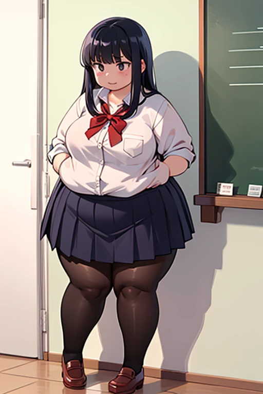 masterpiece, best quality, ultra detailed, art station, 1girl, romanticism, solo, (detailed face), cute face, (((slim face))), ((sharp jawline)), blush:1.2, (heart shaped pupil:1.4), seductive smile, gasp, steam, (big eyes), panic, flustered, wind swept hair, cute choker, black choker, bowtie, (((tight school uniform))), (((mini school uniform))), (cropped school unform), bikini:1.2, medium large boobs, perky boobs, puffy , perky , cleavage visible, showing off cleavage, showing off midriff, (showing off belly), abs, slightly muscular abs, accurate belly button, accurate lower belly, (slim waist), (wide hips), (panty strings:1.1), (((thong strings:1.1))), mini skirt, thick thighs, muscular thighs, thigh highs, looking at viewer, (dutch angle:1.2),facing the viewer, (background in a classroom:1.4), (dappling sunlight:1.2), (vibrant colours:1.2), bright colours, (((nsfw)))