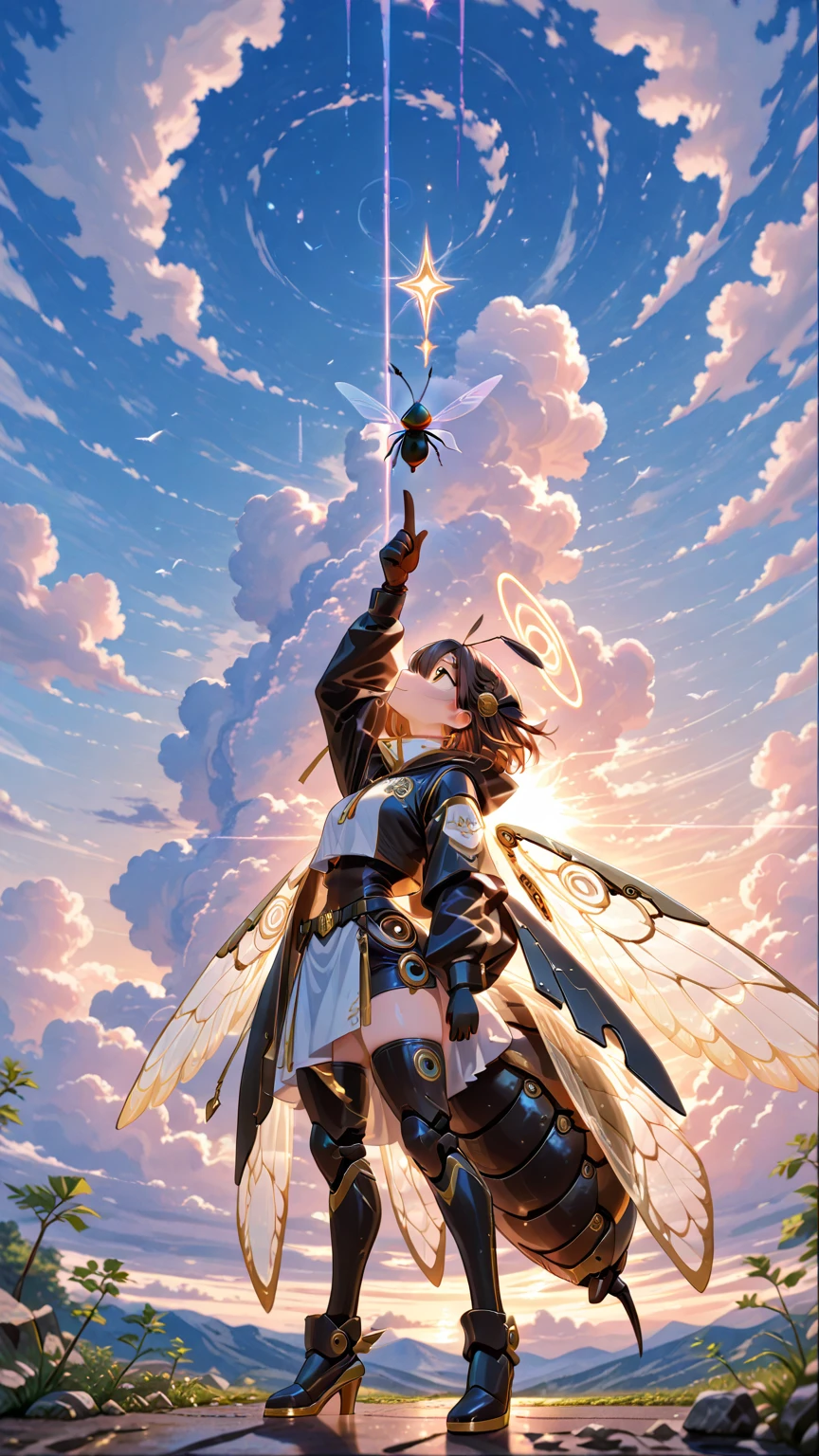 Full body shot of African children elves flying in the sky among clouds with  unicorns, black fairy angels flying, mystical sky with fairy dust in air shining, with iridescent light, 32k, ultra HD, unreal engine rendered, cinematic lighting, artgerm style, cgsociety 9, deviantart, art by Bella kotak, octane 3d rendering, fantasy art