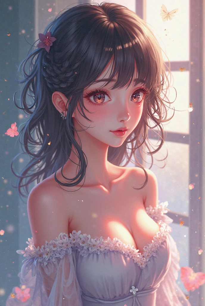 ((Highest quality)), ((masterpiece)), (detailed), One person, (Large forehead:1.2),extremely detailed cute anime face, (((Flat Chest))), (Flat Chest:1.1),((((Short Bob Hair)))),Complex eyes,beautiful detailed eyes,Symmetrical eyes,(((detailed face))),beautiful detailed lips, Young face,low length，9 years old，Pretty face， (((Embarrassing))),(Lips waiting for a kiss),(My heart is pounding with anticipation.)、A loose negligee that reveals the skin、Hold、Lying down、barefoot、Wide composition