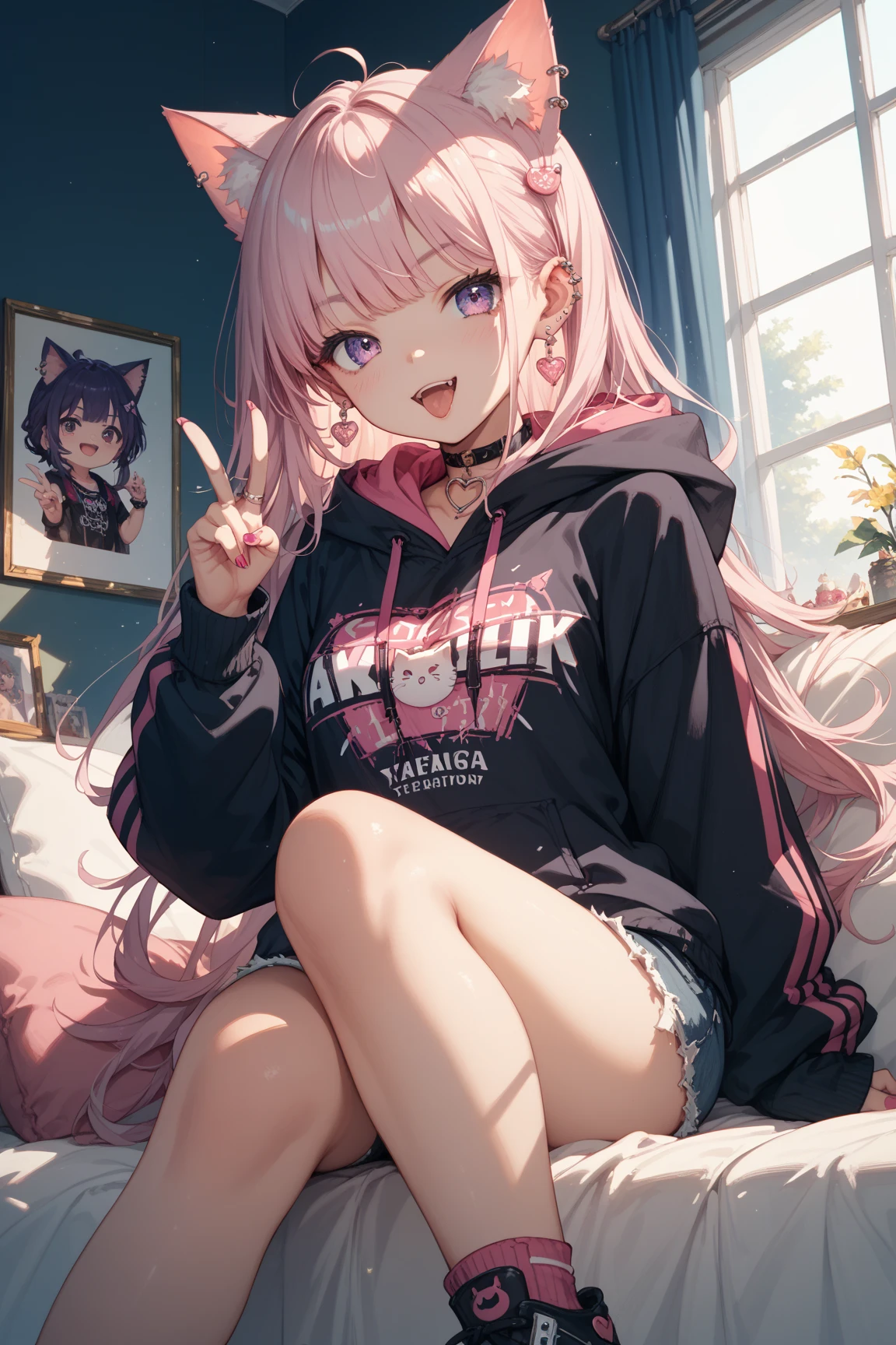 masterpiece,One girl,alone ,Heart-shaped pupils,Open your mouth,hoodie,,  Static Restraints,