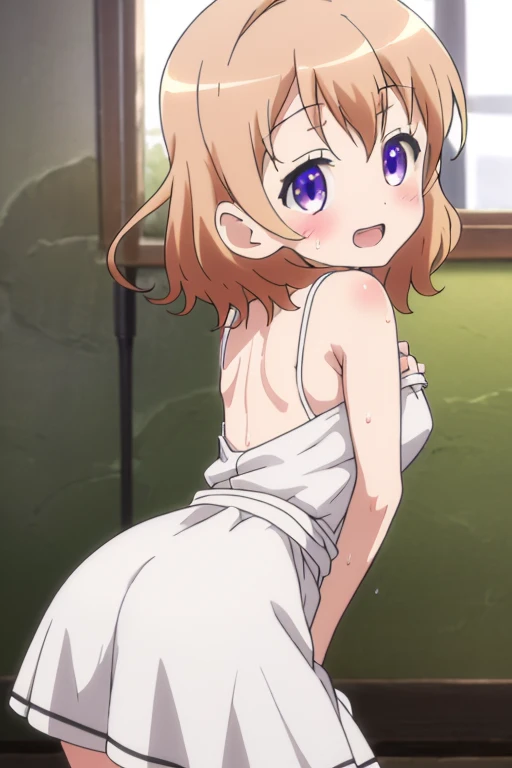 Kousaka honoka,A smile、standing,in street, night,inder the moonlight、Wearing only an apron、breasts, (bottomless:1.2),looking at viewer,naked, bent over 