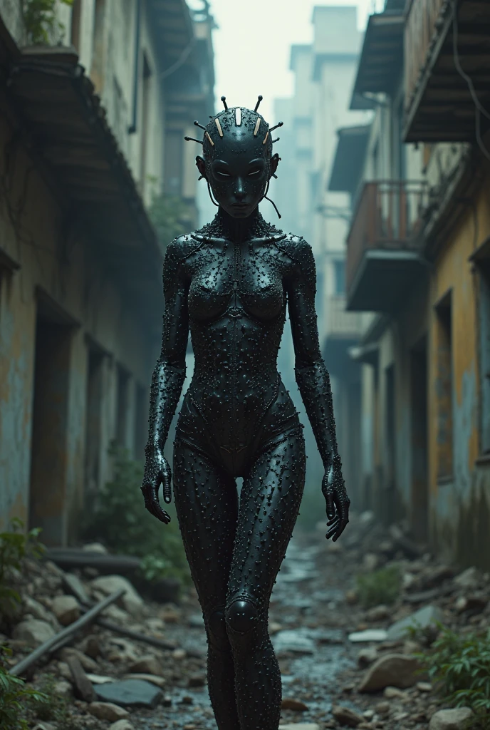 full body length shot,beggar graphite mummy of Alien Entity,native africa spidergirl,modern azctec city,Cinematic,soft colors, Technicolor,natural skin textures,sunset, hyper realism, hyper detailed,Extremely detailed,High contrast,Masterpiece,Realistic,Ultra Detailed, intricate details,realistic humid leather,extremely intricate,Epic Realistic, cinematic style, irina yermolova,high contrast,hdr,extremely detailed, [deep night landscape],masterpiece, intricate details, eyes extremely detailed, high detailed eyes,8k resolution,retina, Nikon Z9,Korea,orc,Guangxi Zhuang of Italia, Pisces, transition between two art styles, Double contact, X-ray, Creative, vivid light, fantasy, Abstract, Surrealism, super detailed, high resolution, trap against fairies between houses in air,insanity wear,Her skin is pale, almost translucentgothic elements,,Mestichino,Light particles,chaos,jellyfish's leather
